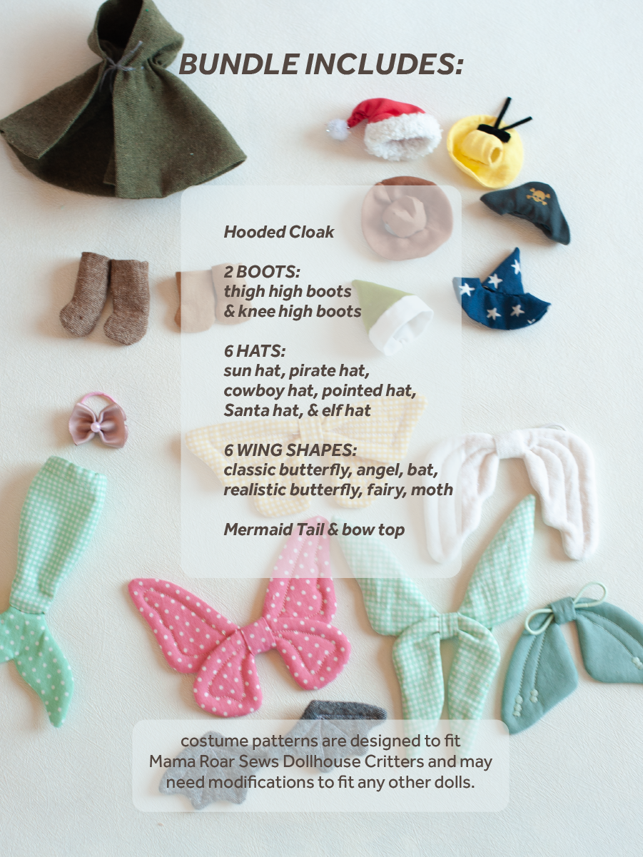 5 in 1: Dollhouse Critter Costume Bundle PDF Sewing Pattern & Instructions