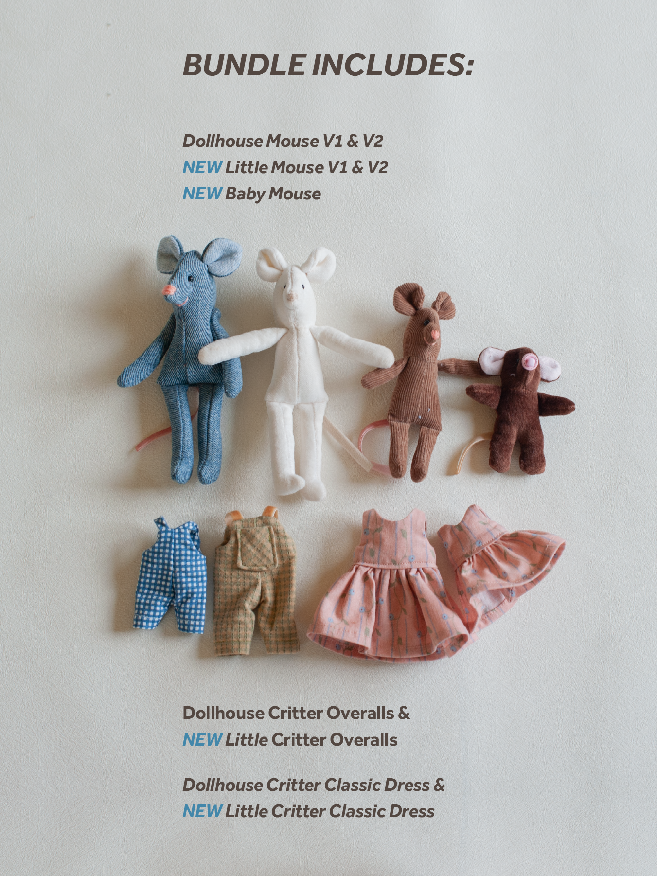 Dollhouse Mouse Family Bundle -  PDF Sewing Pattern & Instructions